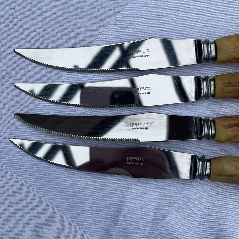 Hoffritz Antler‎ Stag Handle Steak Knives Vintage Set of 4 Made in England Deer